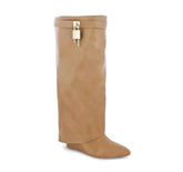 Image & Stylez LLCLock High Wedge BootCity on Lock High Wedge BootThese Wedge Boots are giving Sexy and Chic vibes.
True to size Drape Over Pointed Toe High Heel Wedge Cover Up Fold Over Knee High Boots Heel Height Approx. 3" Boot
